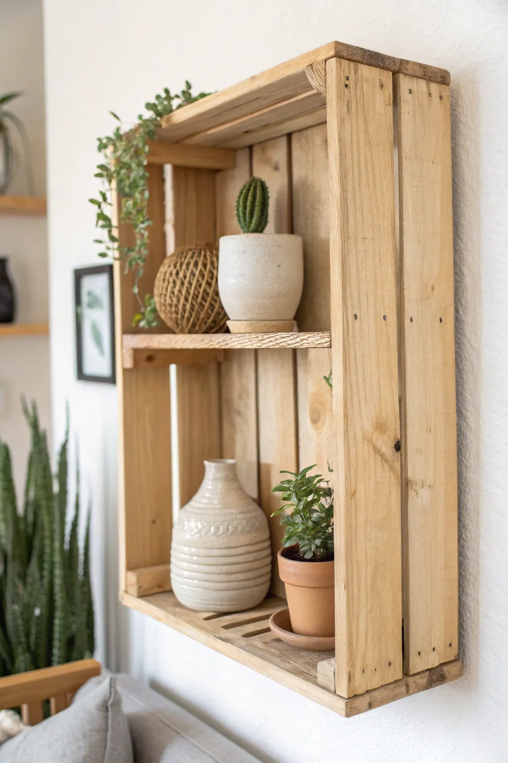 Elevate your space with this rustic, minimalist crate shelving idea that marries function with Scandinavian elegance.