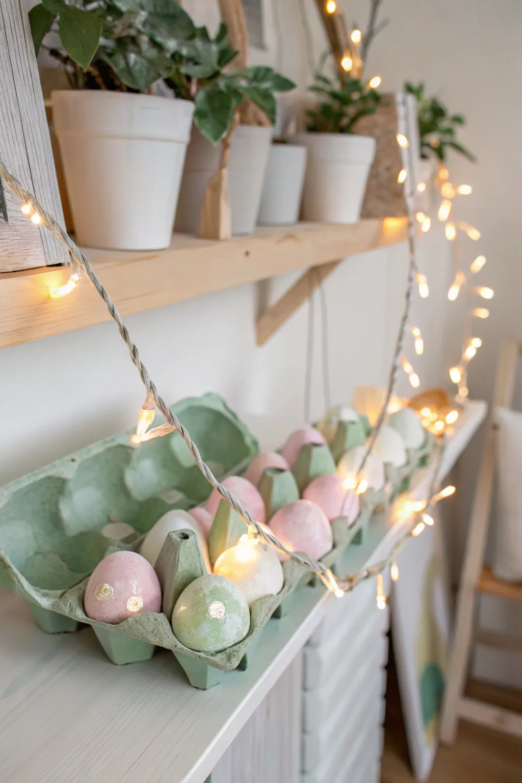 Illuminate your space with eco-friendly elegance: a recycled egg carton light garland that blends minimalist charm with boho whimsy.