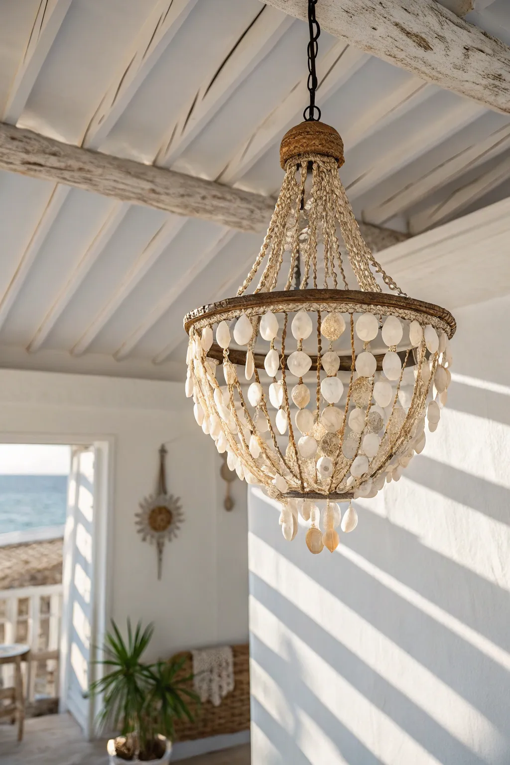 Illuminate your space with oceanic elegance: a DIY seashell pendant light that marries minimalist design with Boho flair.