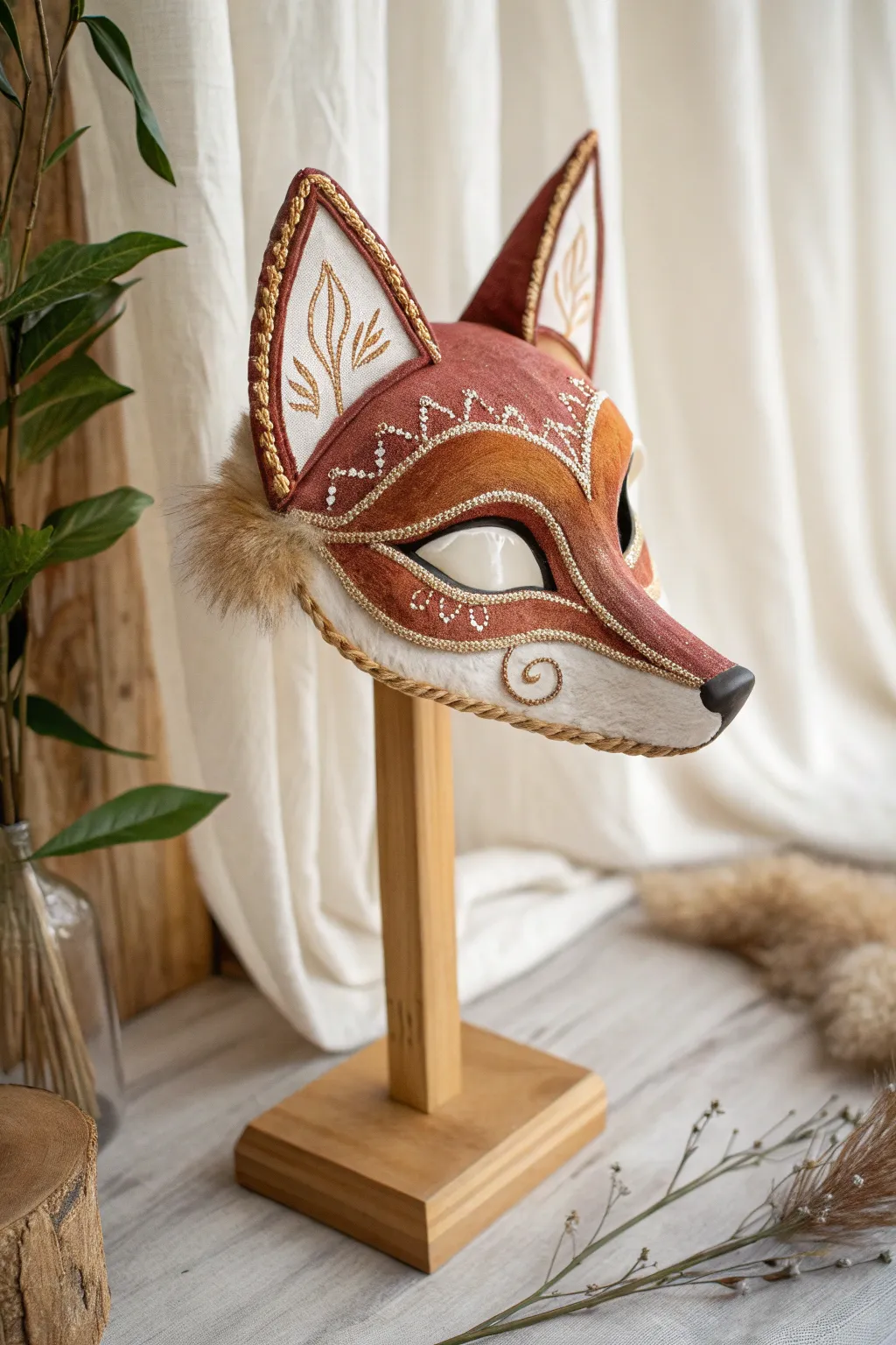 Unleash your artistry with this exquisite mixed media fox mask, where simplicity meets elegance.