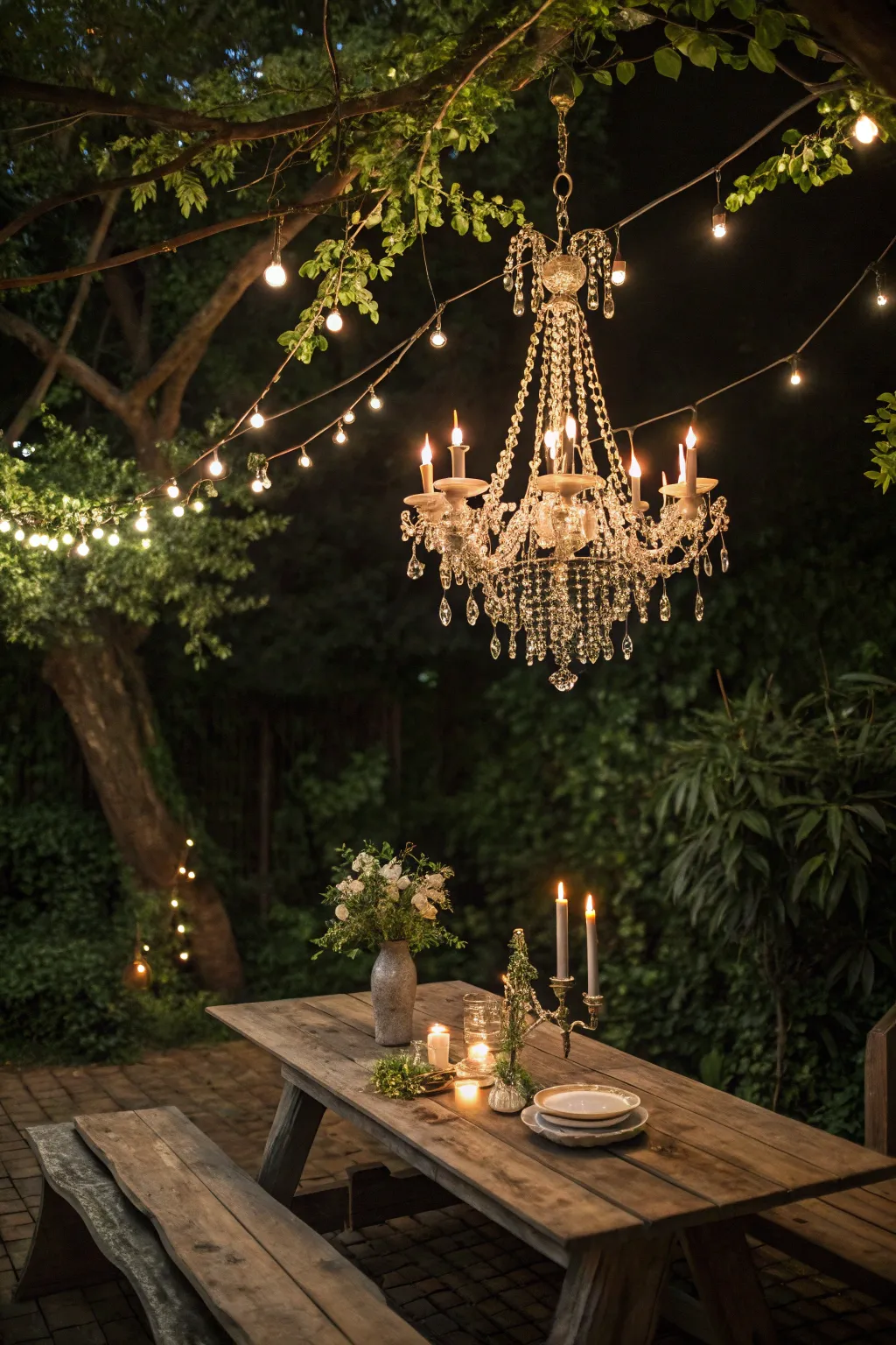 Transform your outdoor dining experience with a touch of vintage elegance and romantic glow.