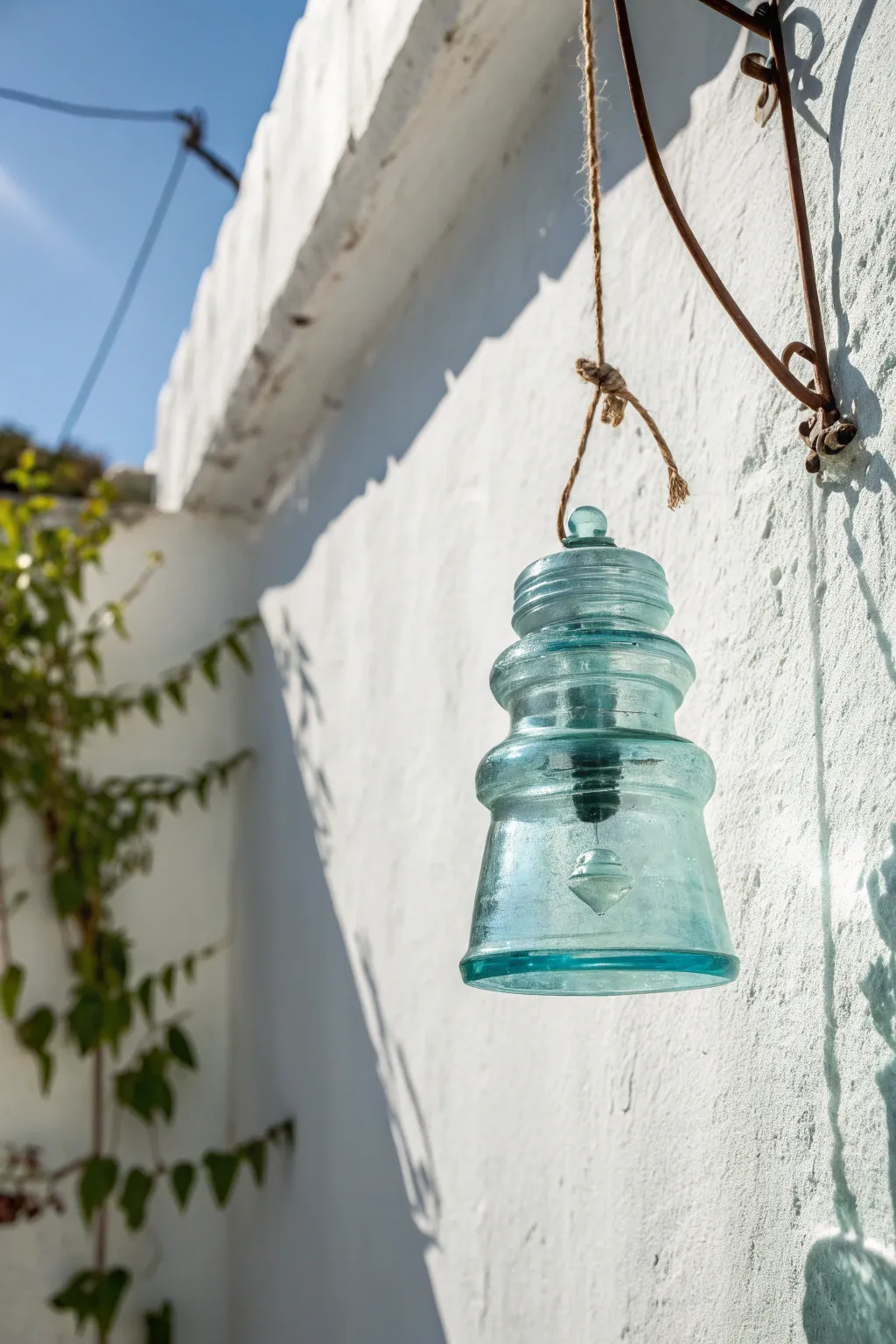 Transforming vintage beauty into minimalist art: a stunning glass insulator installation.