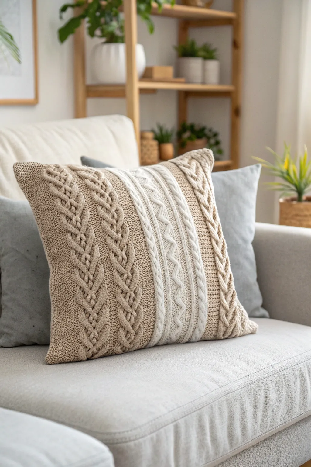 Transform your old sweaters into cozy pillow covers for a warm, textured touch to your minimalist space.