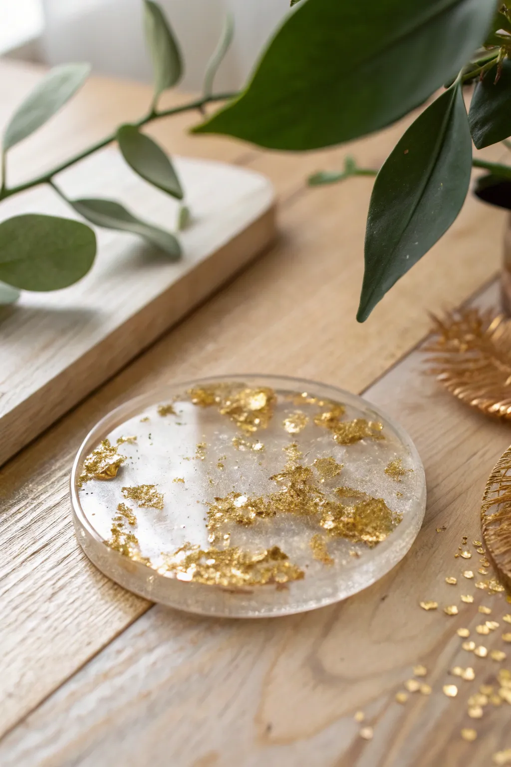Elevate your space with the shimmering elegance of resin and metal leaf coasters.