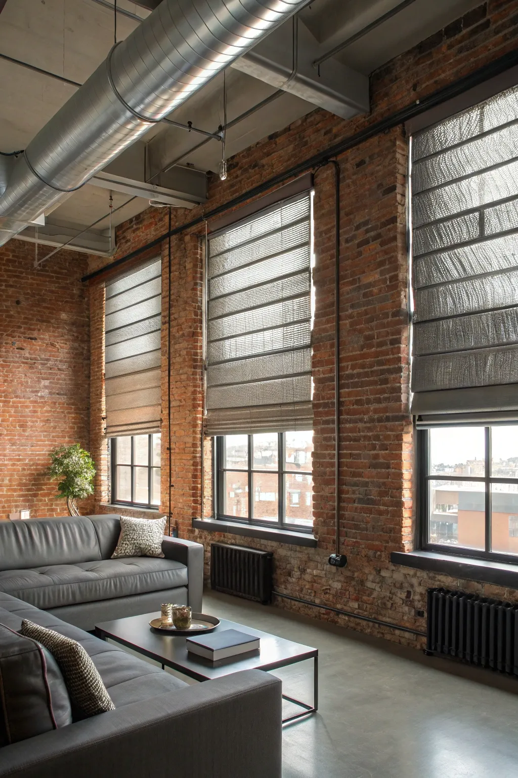 Metallic textures add an industrial edge to this space.