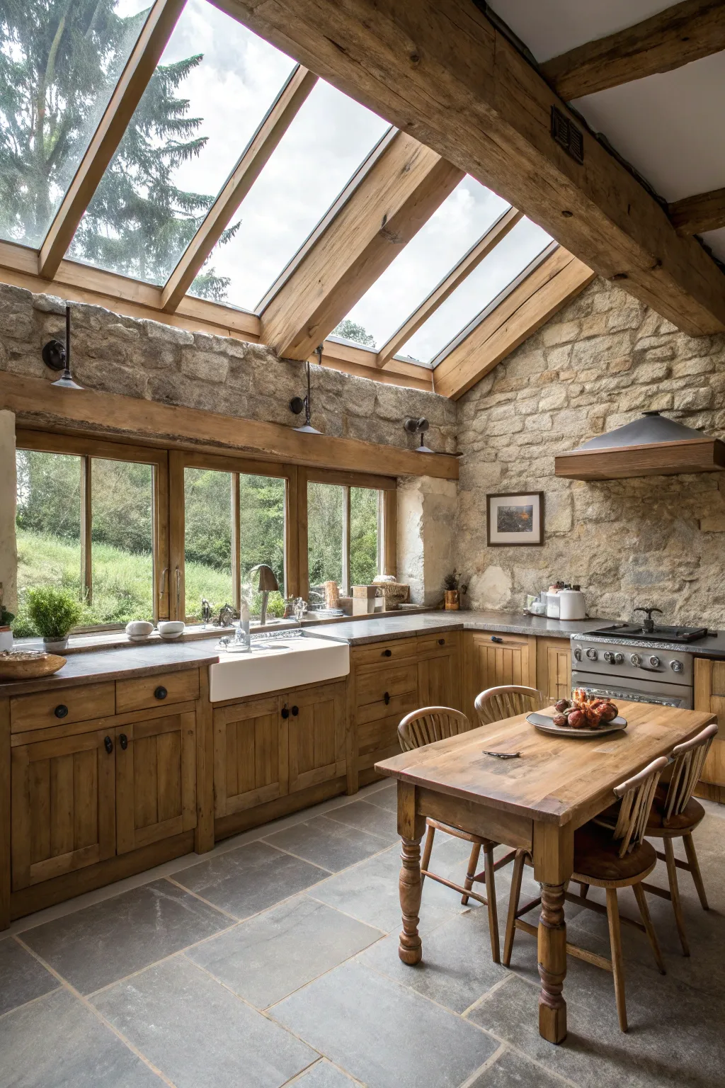 Skylights bring natural light and openness.