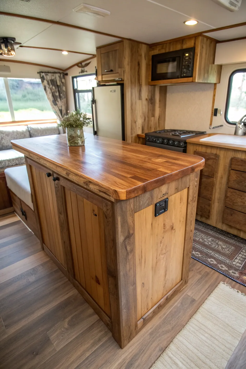 Transform your RV kitchen with a handcrafted island centerpiece.