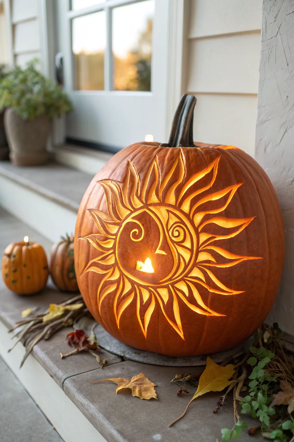 Radiate warmth this season with a solar flare pumpkin carving, blending simplicity and natural beauty.