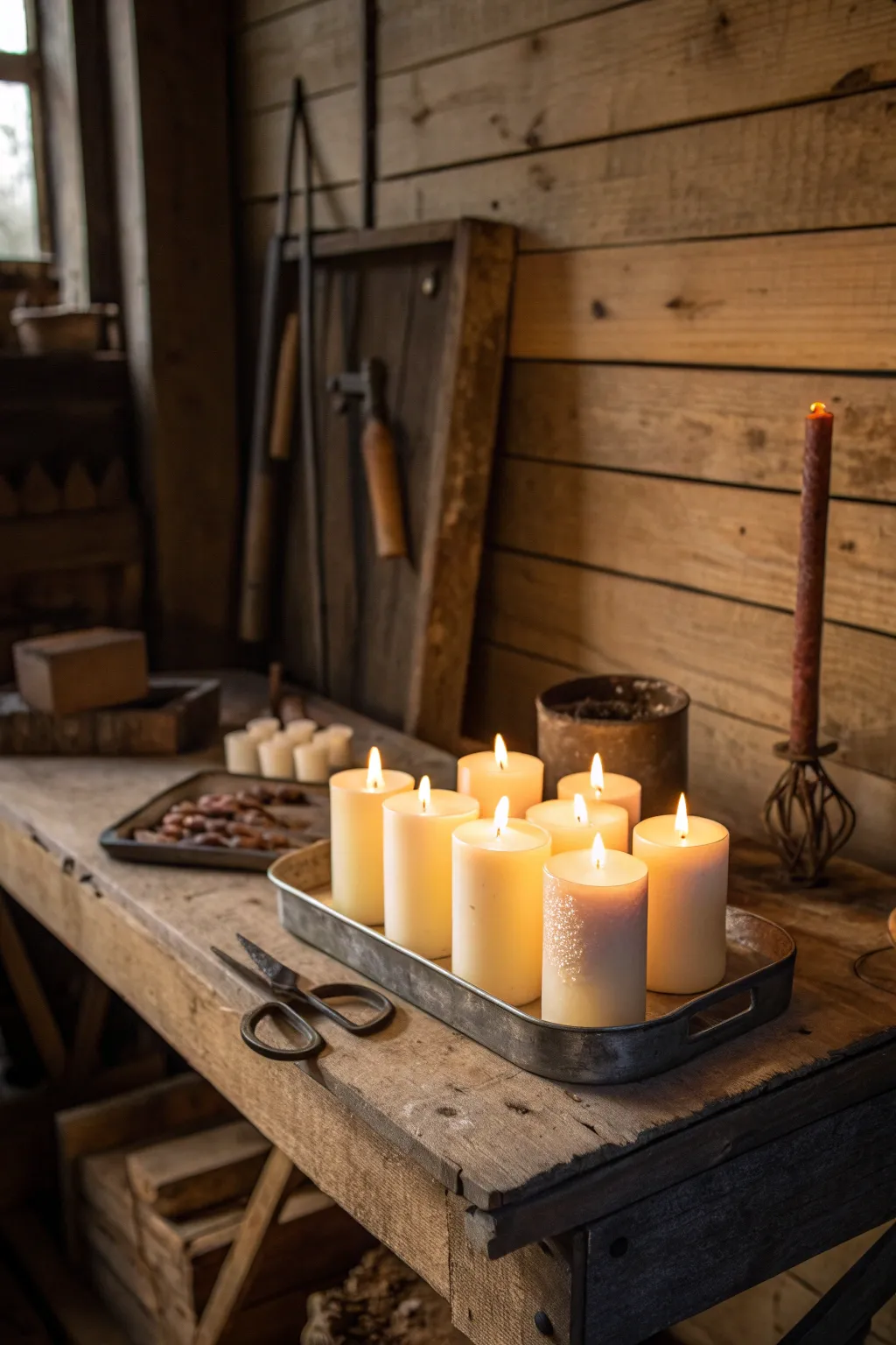 Illuminate your space with the warm, inviting glow of candles for the ultimate cozy ambiance in your shed.
