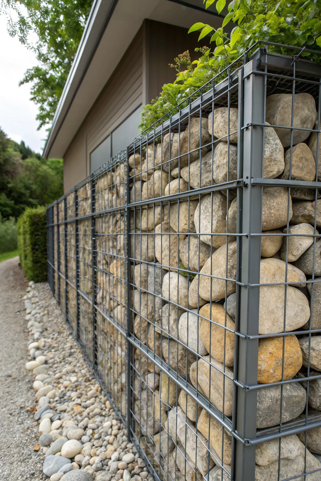 Master the art of blending rustic elegance with nature through striking gabion wall skirting.