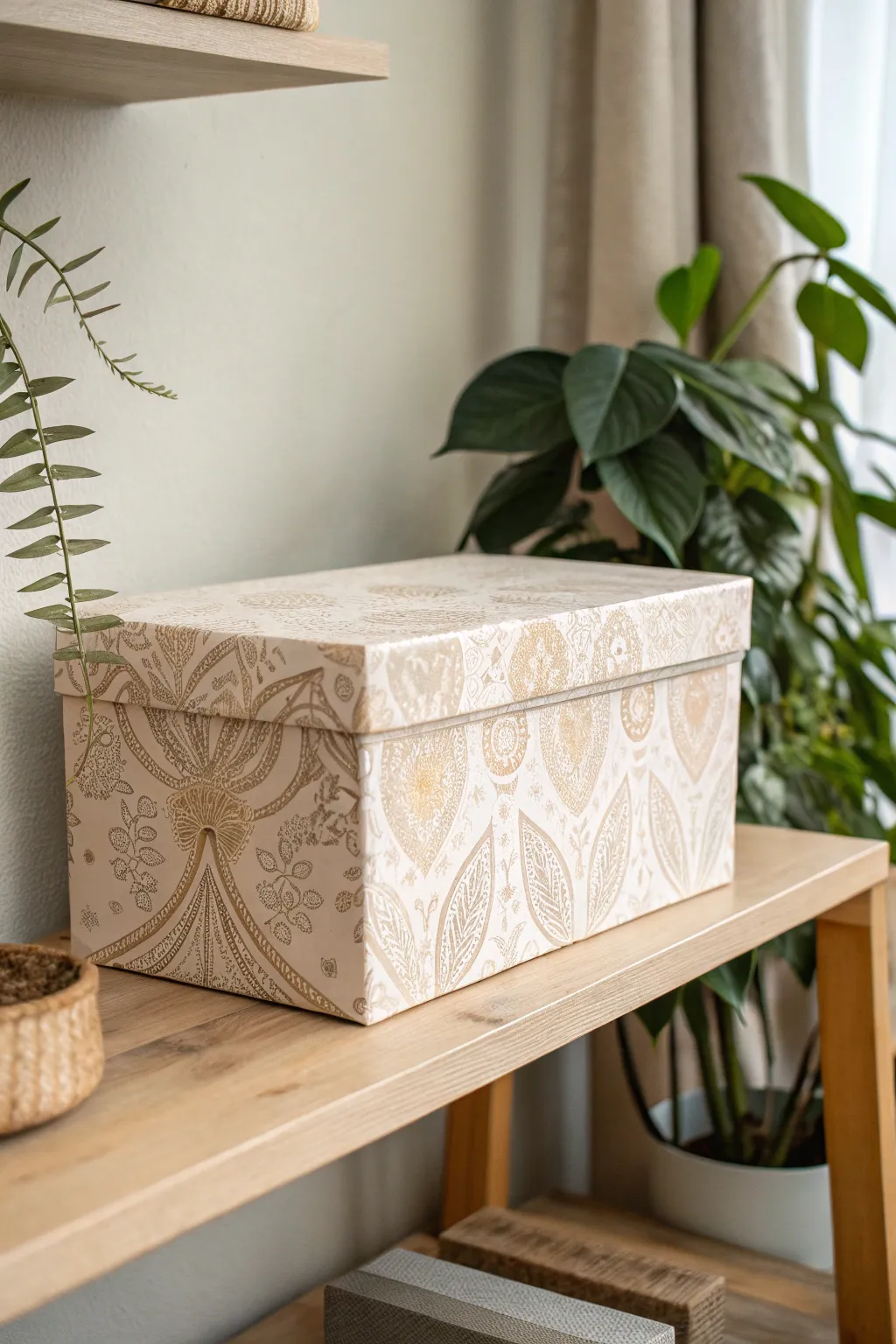 Transform your space with chic, covered shoebox storage—where elegance meets organization.
