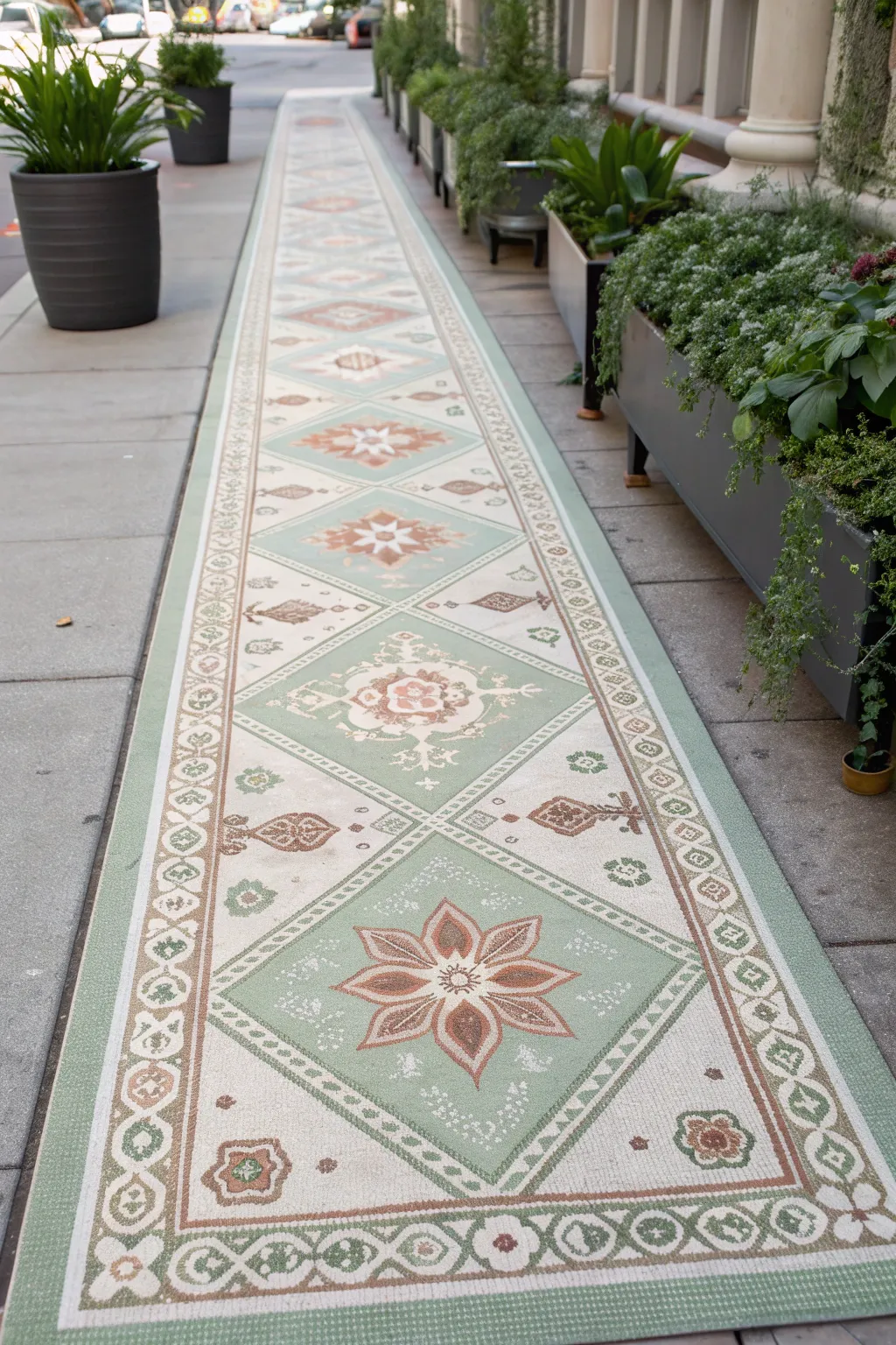 Transform your pathway with a touch of artistry: a faux carpet runner for a grand entrance.