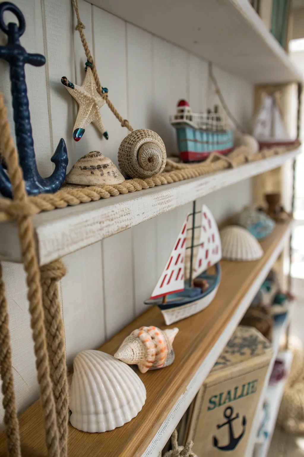 A collection of ocean-themed sculptures creates a unified look.