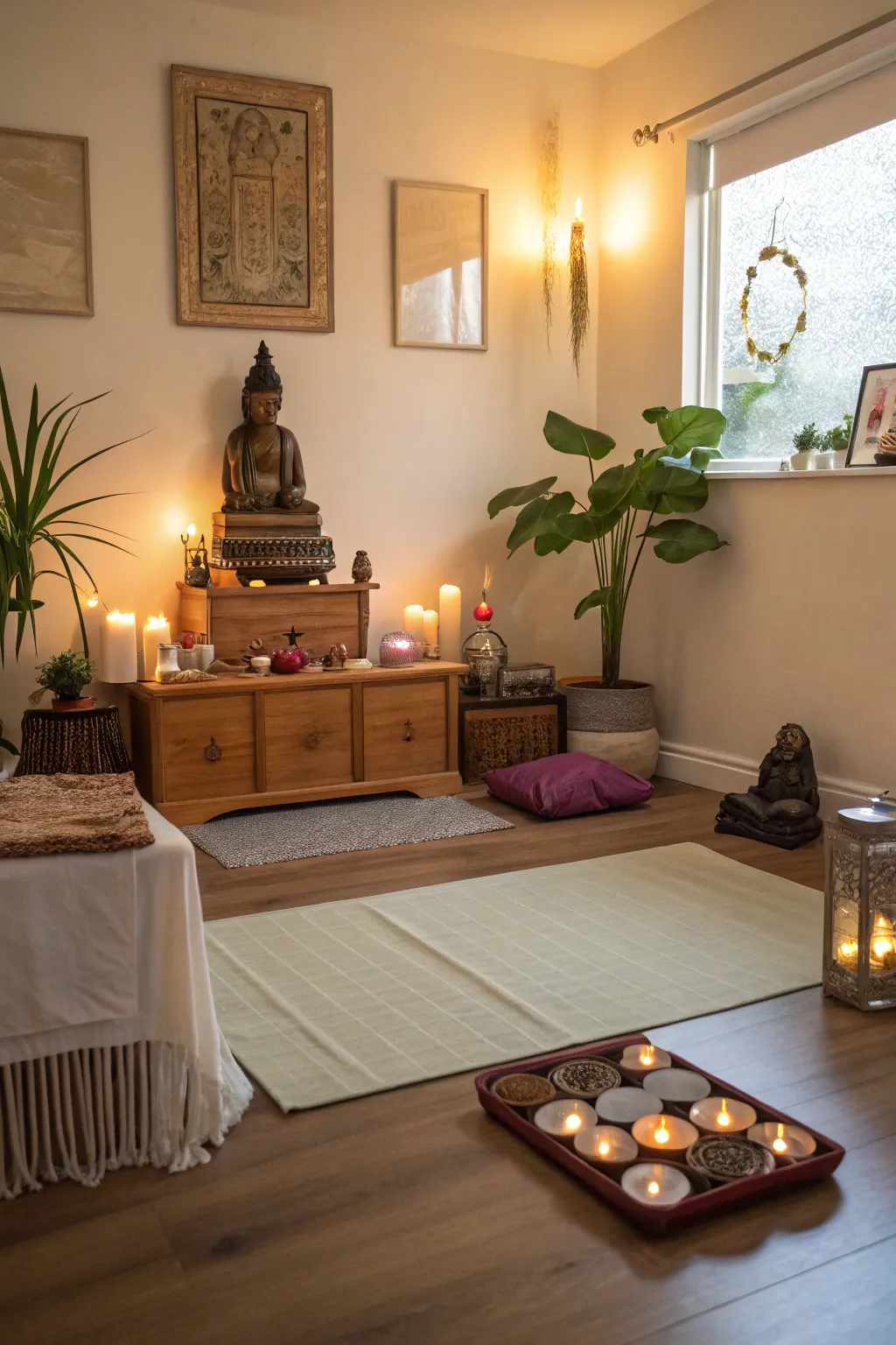 A personal altar provides inspiration and focus during practice.