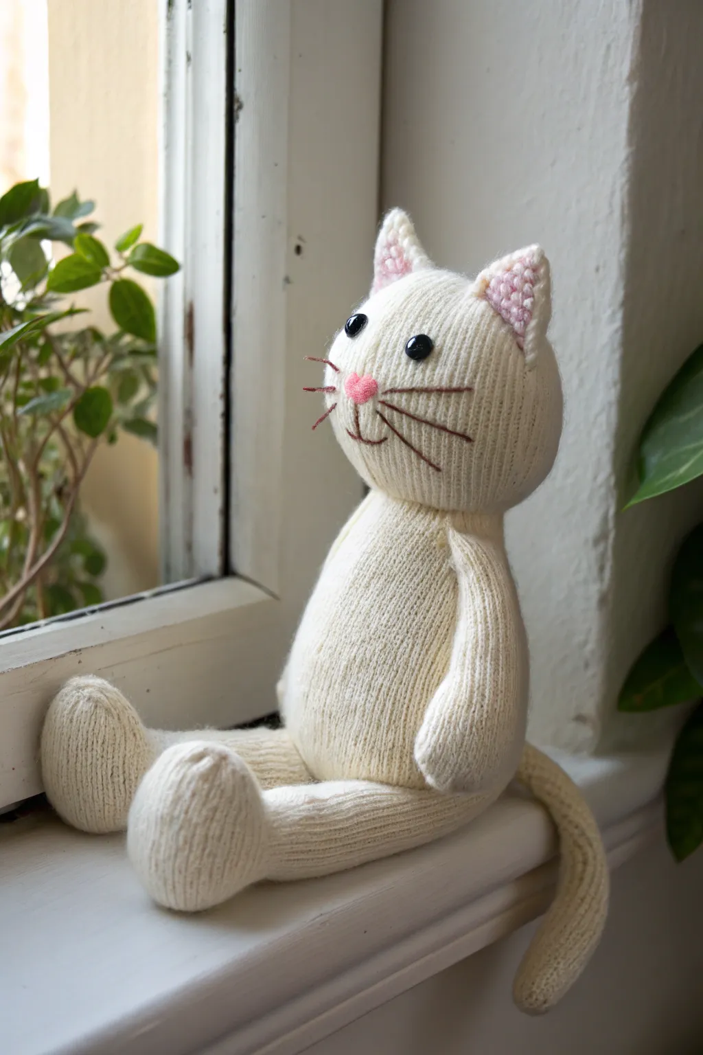 A cozy companion: This charming sock cat plushie brings a touch of whimsy and warmth to any space.