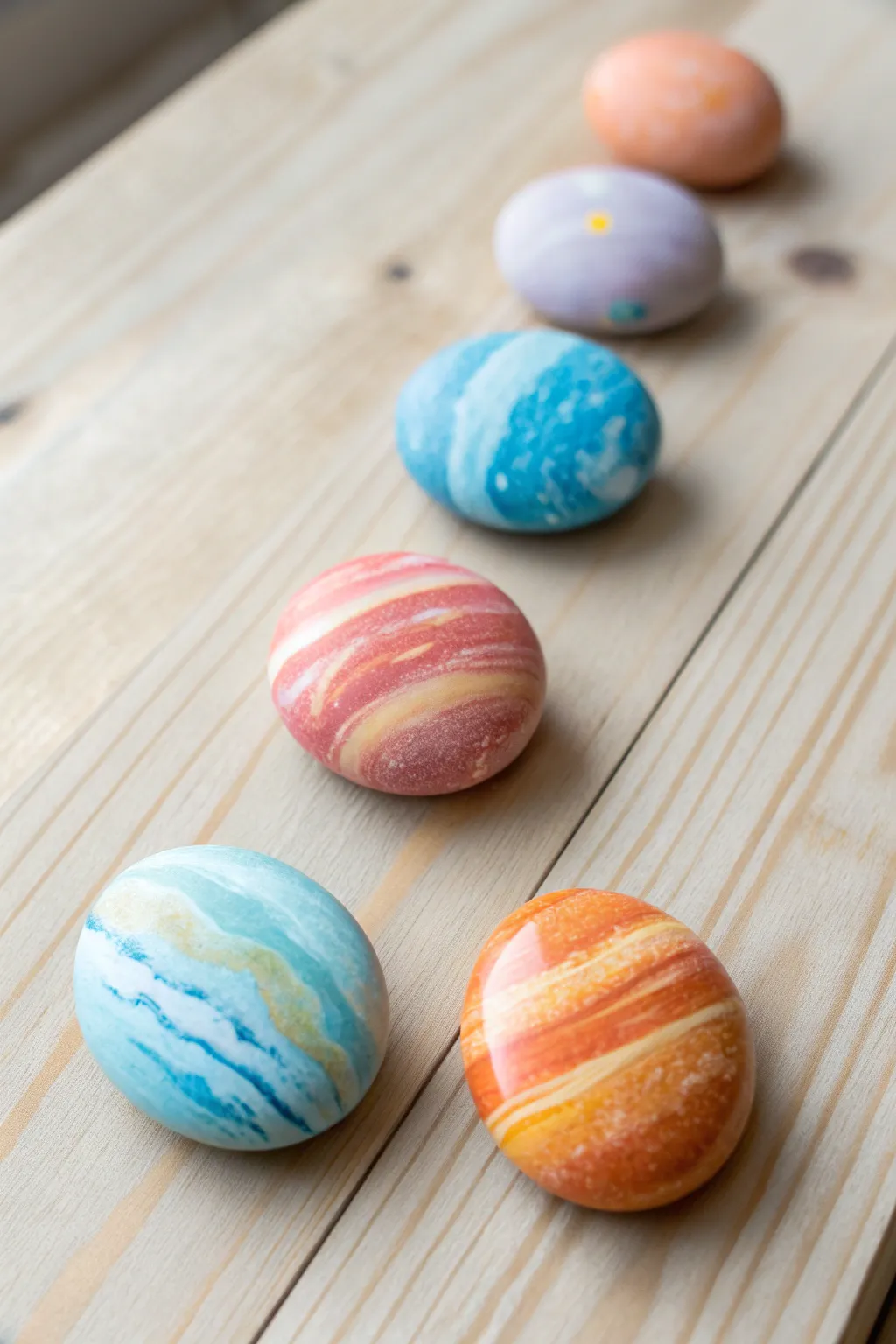 Transform ordinary stones into your own miniature solar system with these charming painted planet designs. Perfect for adding a touch of artistic whimsy to your garden or workspace.