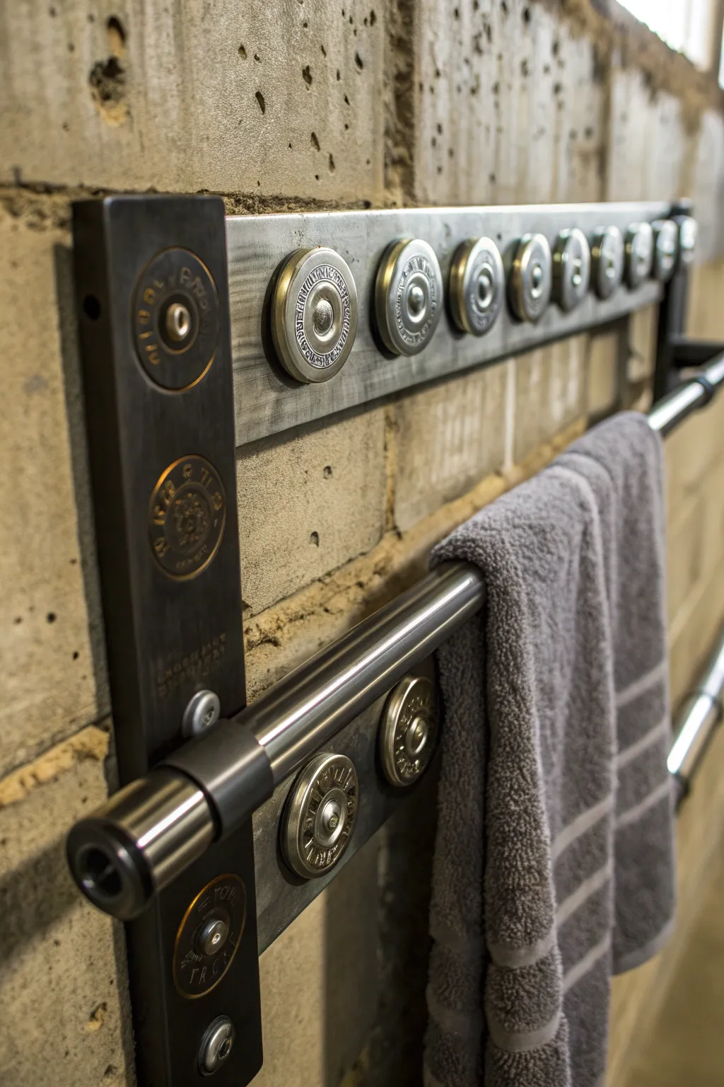 Transform your space with a bold and functional industrial towel rack crafted from steel targets, perfect for adding a touch of rugged elegance.