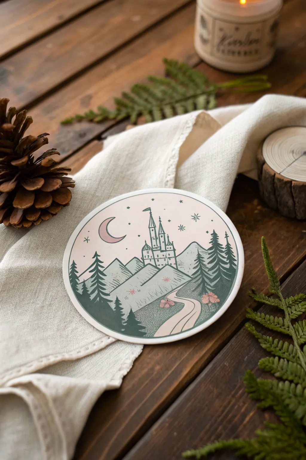 Transport yourself to a world of wonder with a beautifully crafted fantasy landscape sticker, where simplicity meets magic.