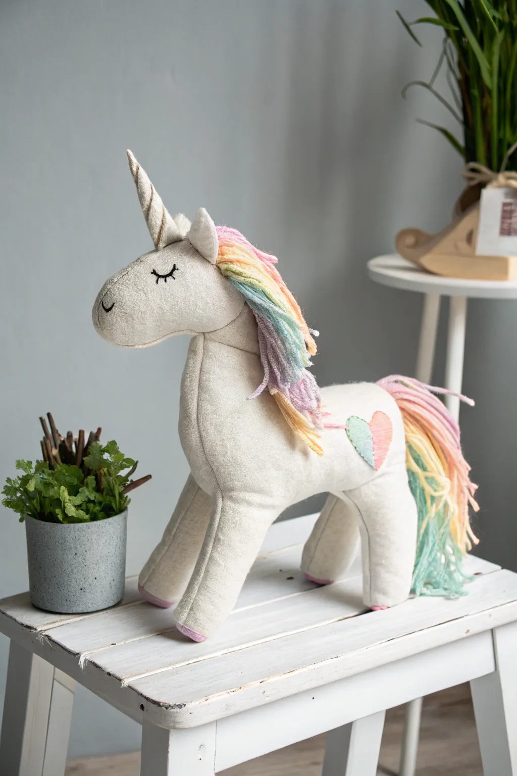 Bring a touch of enchantment to your space with this charming handcrafted unicorn, where simplicity meets fantasy.
