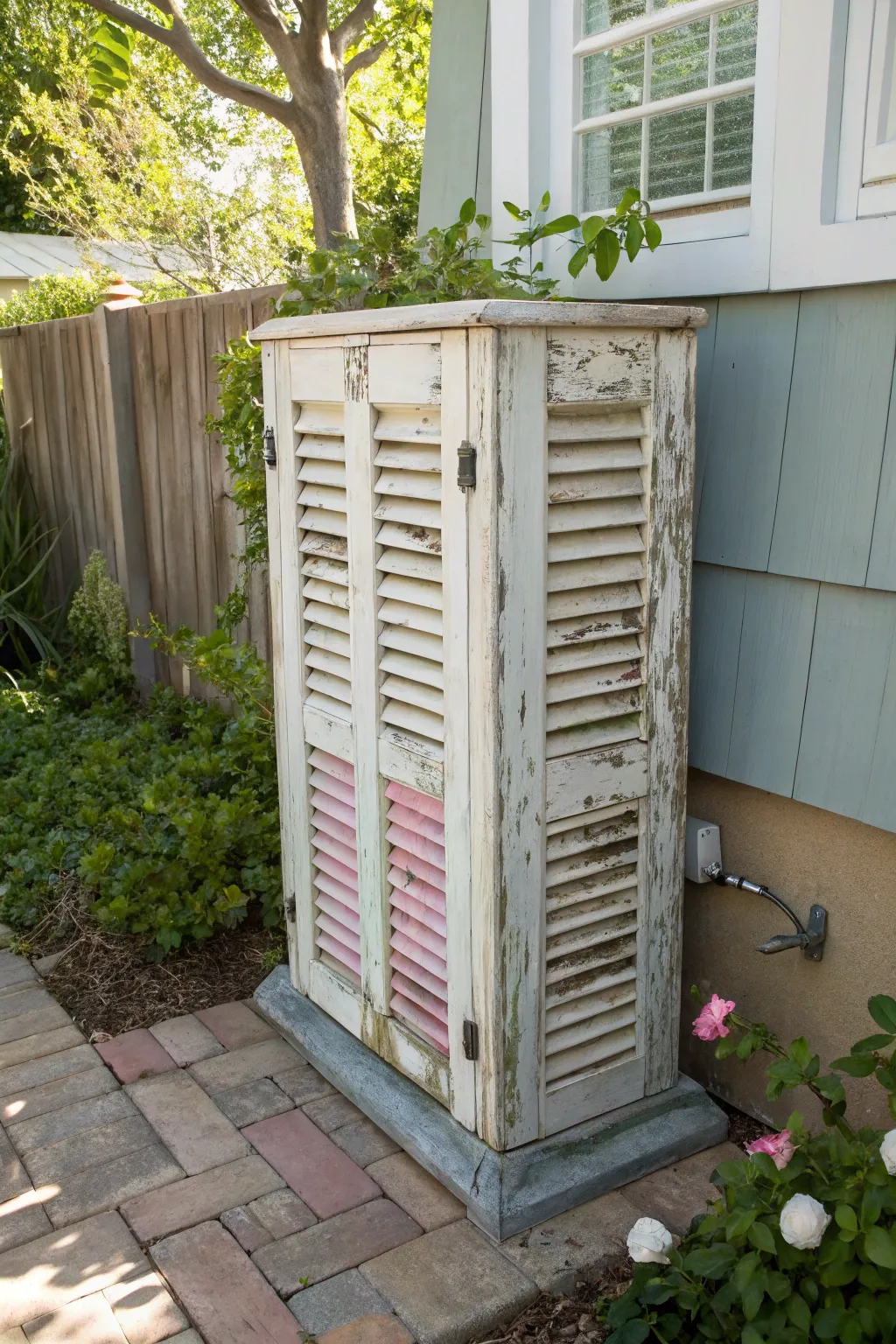 Transform your garden with charming shabby chic shutters, the perfect blend of rustic beauty and functionality.