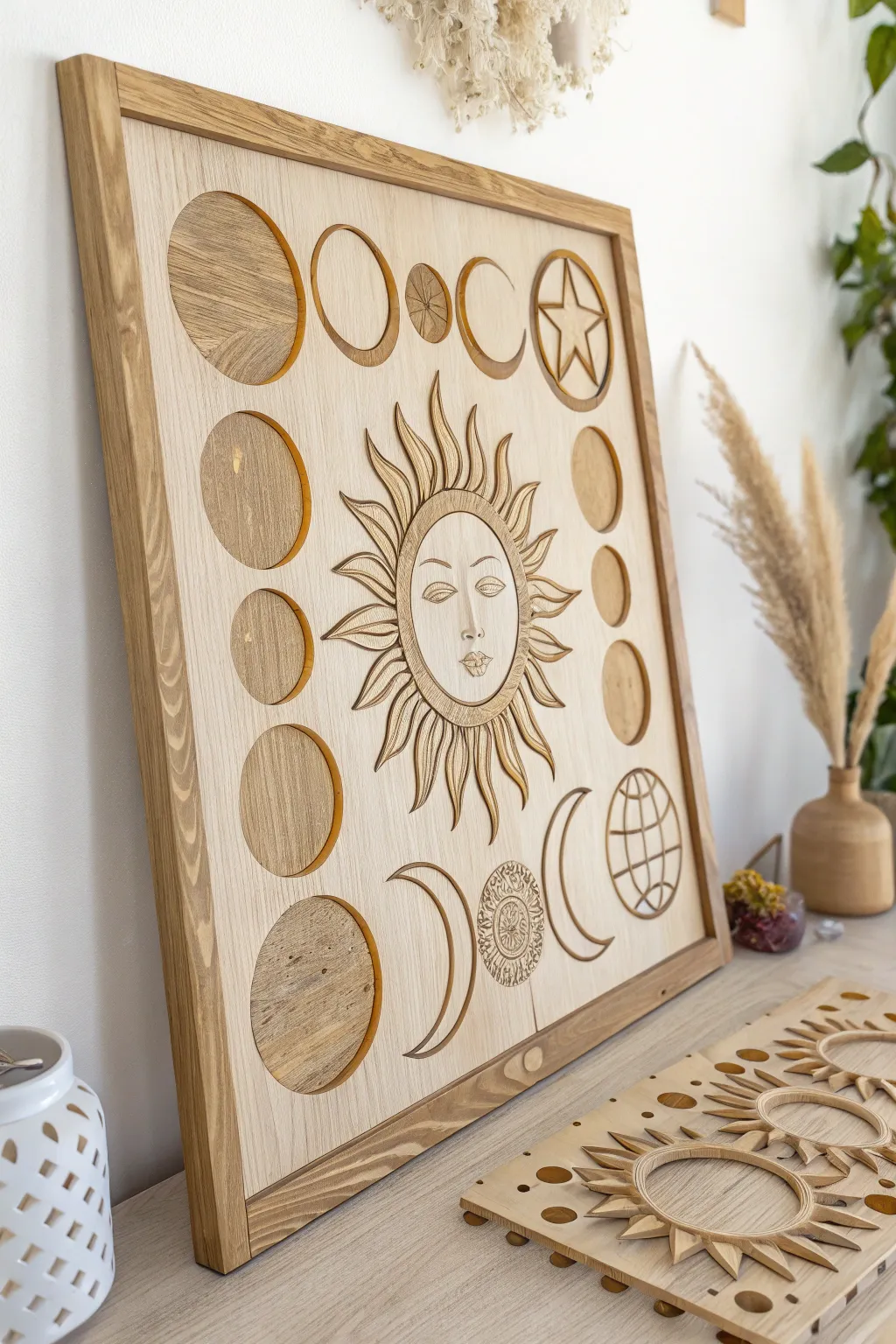 Embrace the harmony of day and night with this stunning sun and moon bulletin board. #ScandinavianDesign #MinimalistElegance #BohoCharm