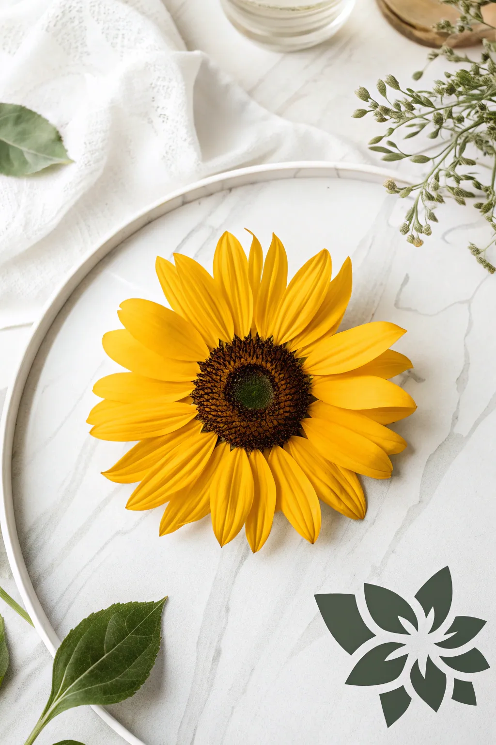 Clever use of negative space in a minimalist sunflower logo.