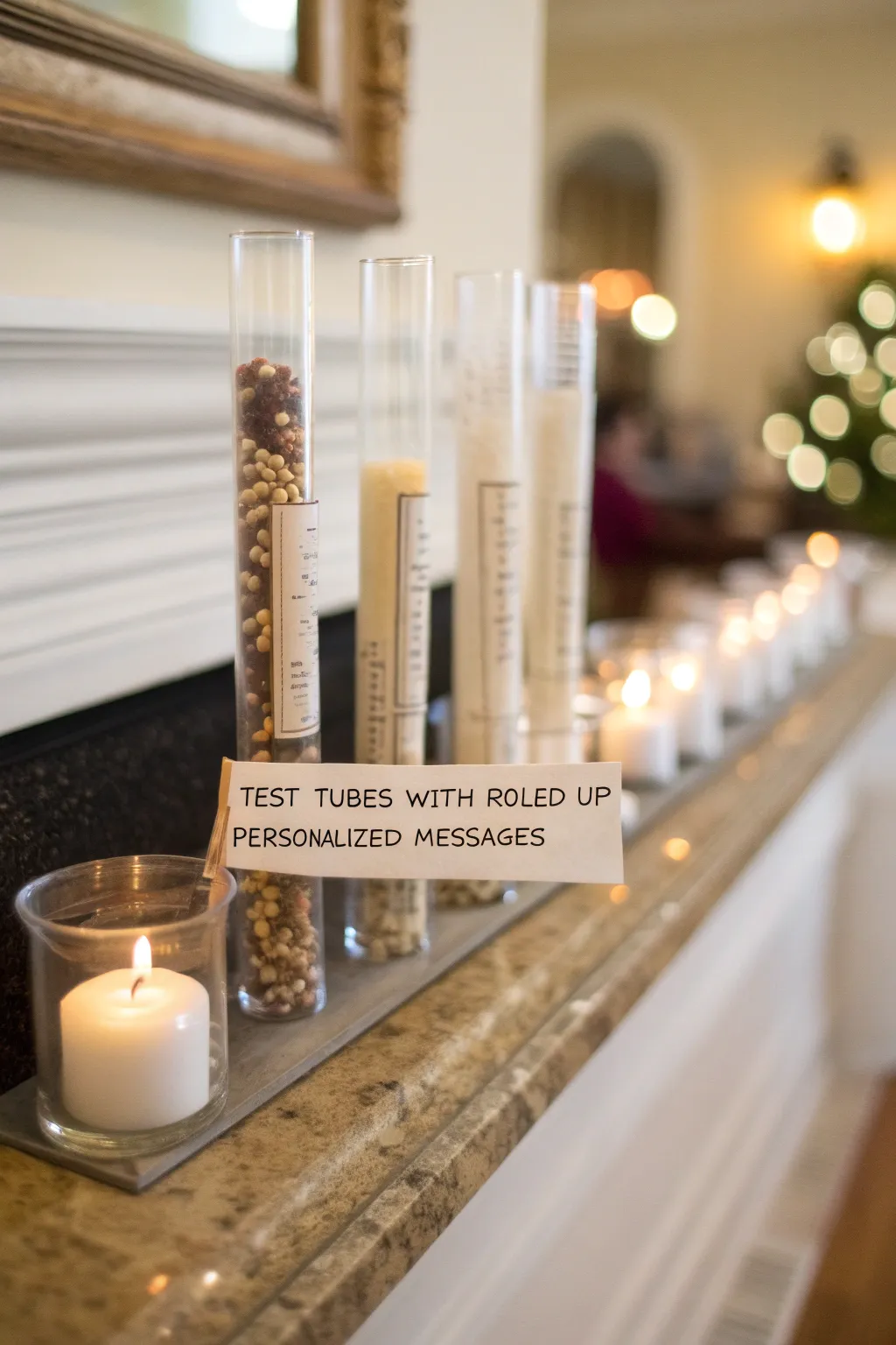 Personalized message displays in test tubes add meaningful details to decor.