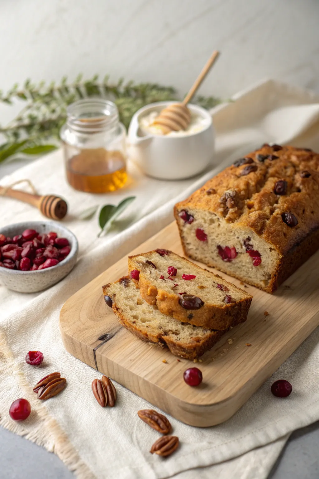 Delightfully rustic: Cranberry Pecan Quick Bread, the perfect blend of tart and nutty for your Thanksgiving table.
