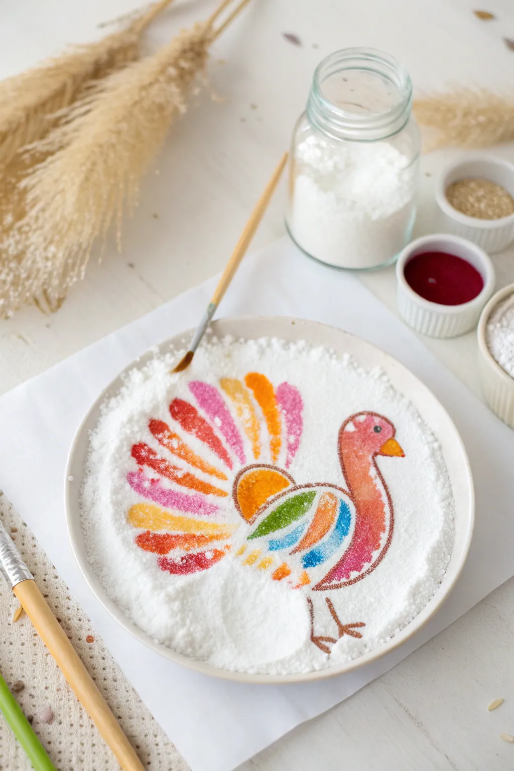 Unleash toddler creativity with this enchanting salt-painted turkey craft!