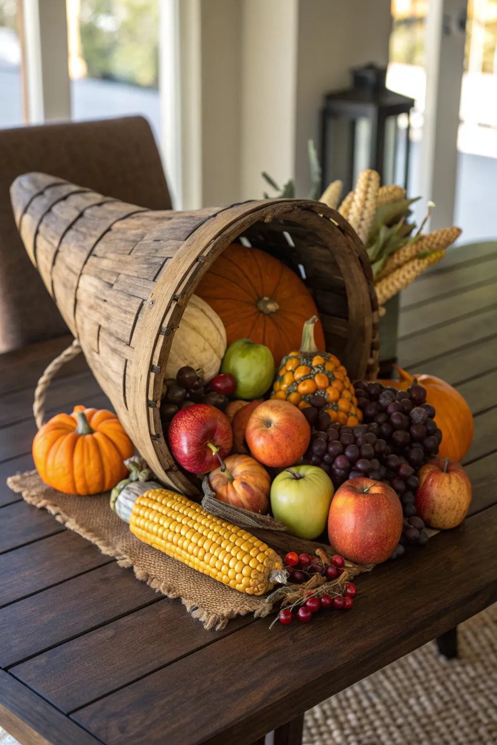 Celebrate the harvest with a handcrafted pallet cornucopia, a perfect blend of rustic charm and seasonal abundance.