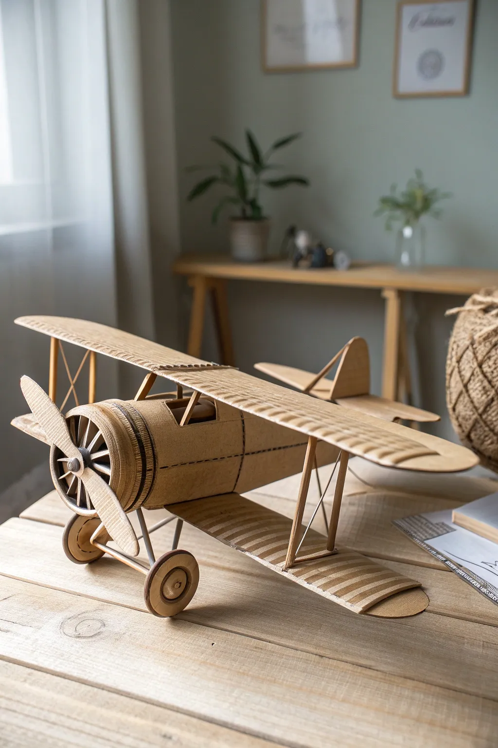 Unleash your creativity with a handcrafted cardboard airplane, where minimalist design meets playful imagination.