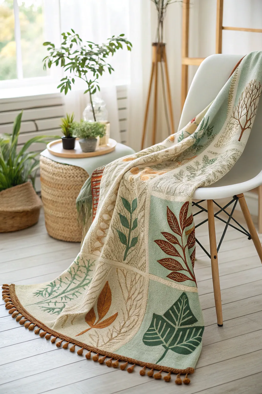 Embrace the tranquility of nature with this forest-inspired tie knot blanket, perfect for adding a touch of warmth and simplicity to your space.