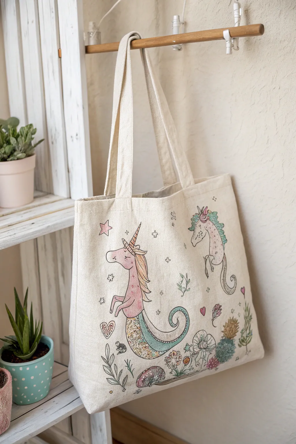 Discover the magic in everyday moments with this whimsical tote bag—where mythical creatures meet minimalist elegance.