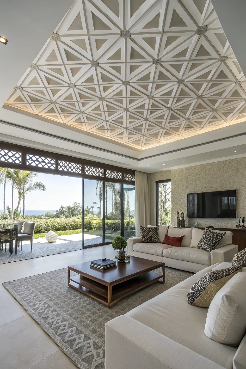 Triangle ceiling designs add drama and draw the eye.