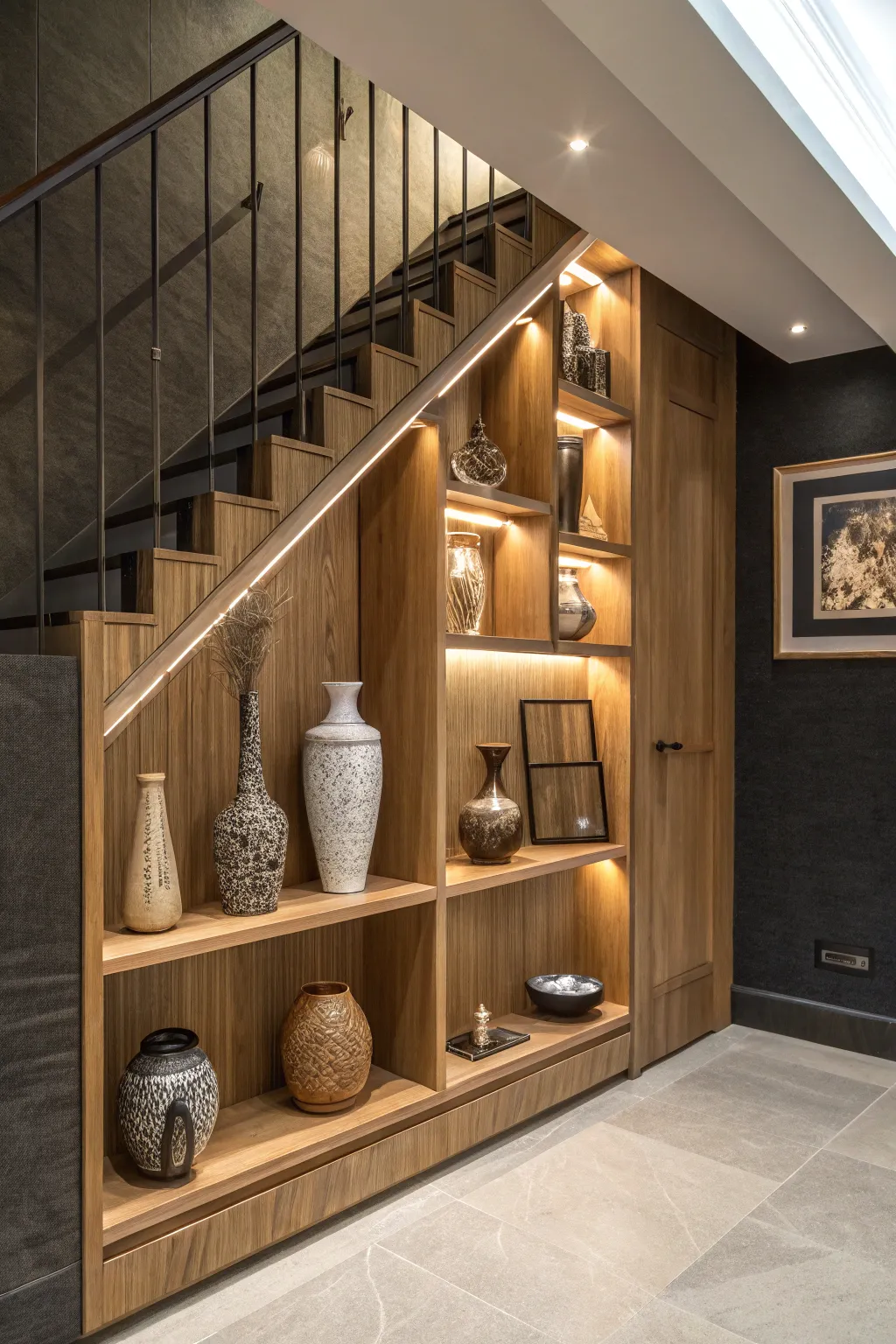 Transform your under-stairs space into a stunning showcase of artistry and elegance.