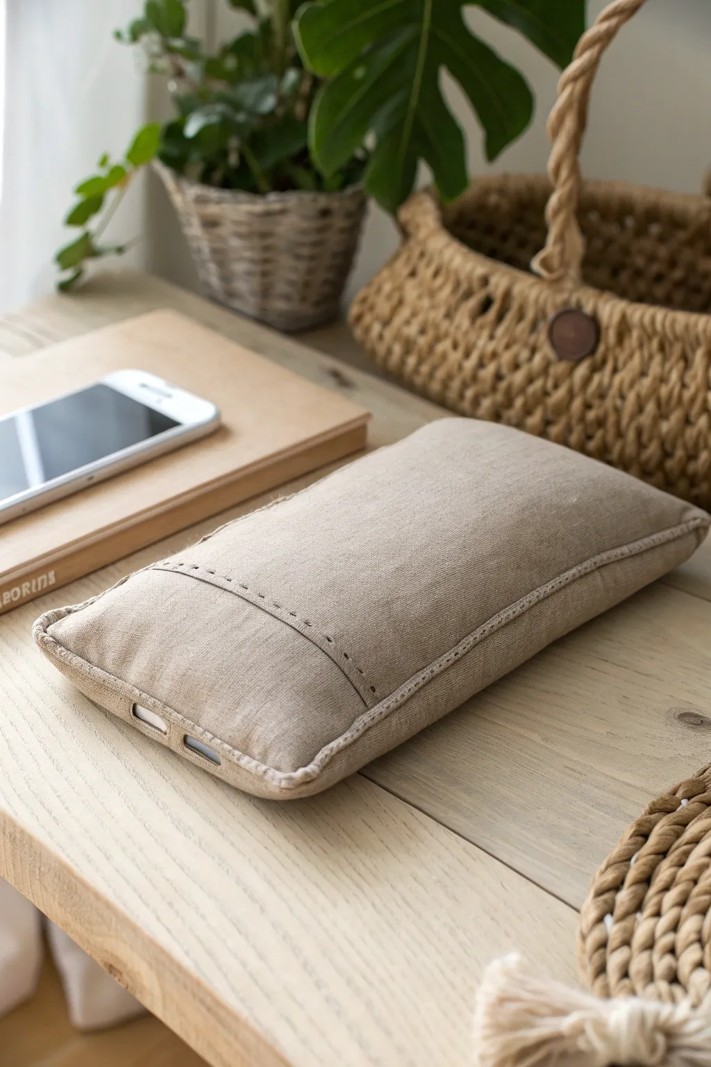 Elevate your hands-free experience with this beautifully crafted fabric phone pillow, where simplicity meets natural elegance.