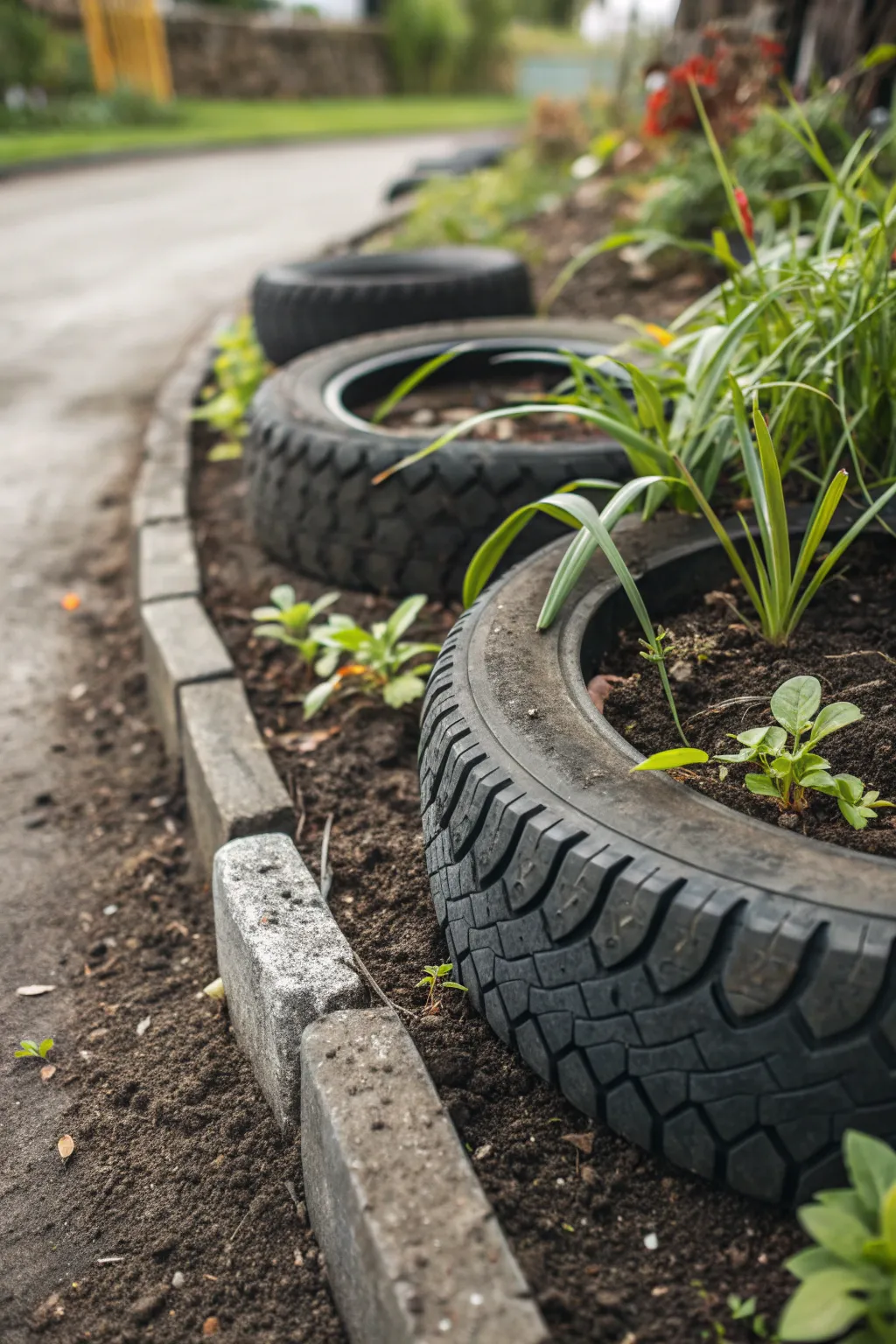 Transform old tires into stunning garden borders that blend functionality with artistry.