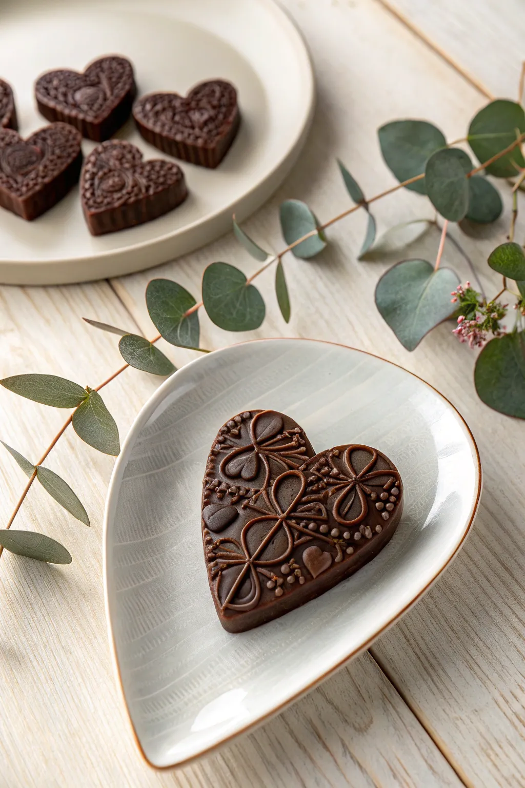 Indulge in the art of sweet simplicity with handcrafted heart chocolates, perfect for a touch of love.