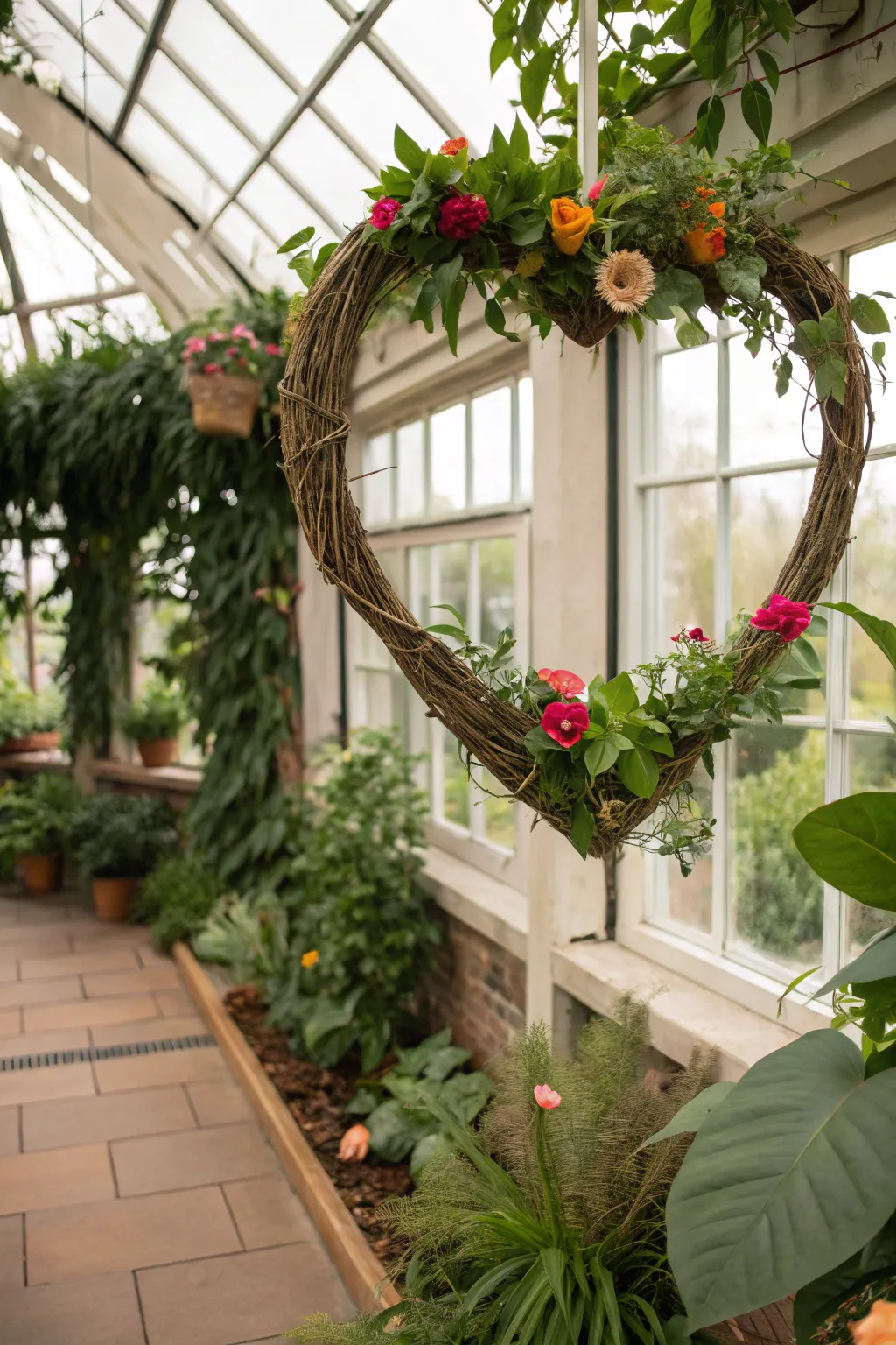 Natural branches and fresh florals create an elegant, eco-friendly wreath.