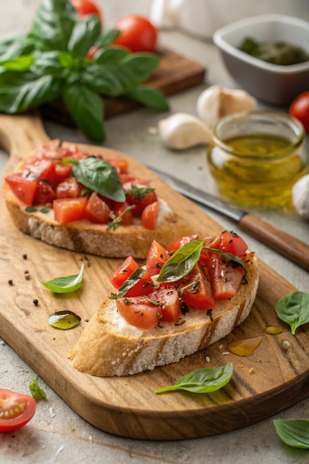 Classic tomato basil bruschetta, a timeless Italian starter.