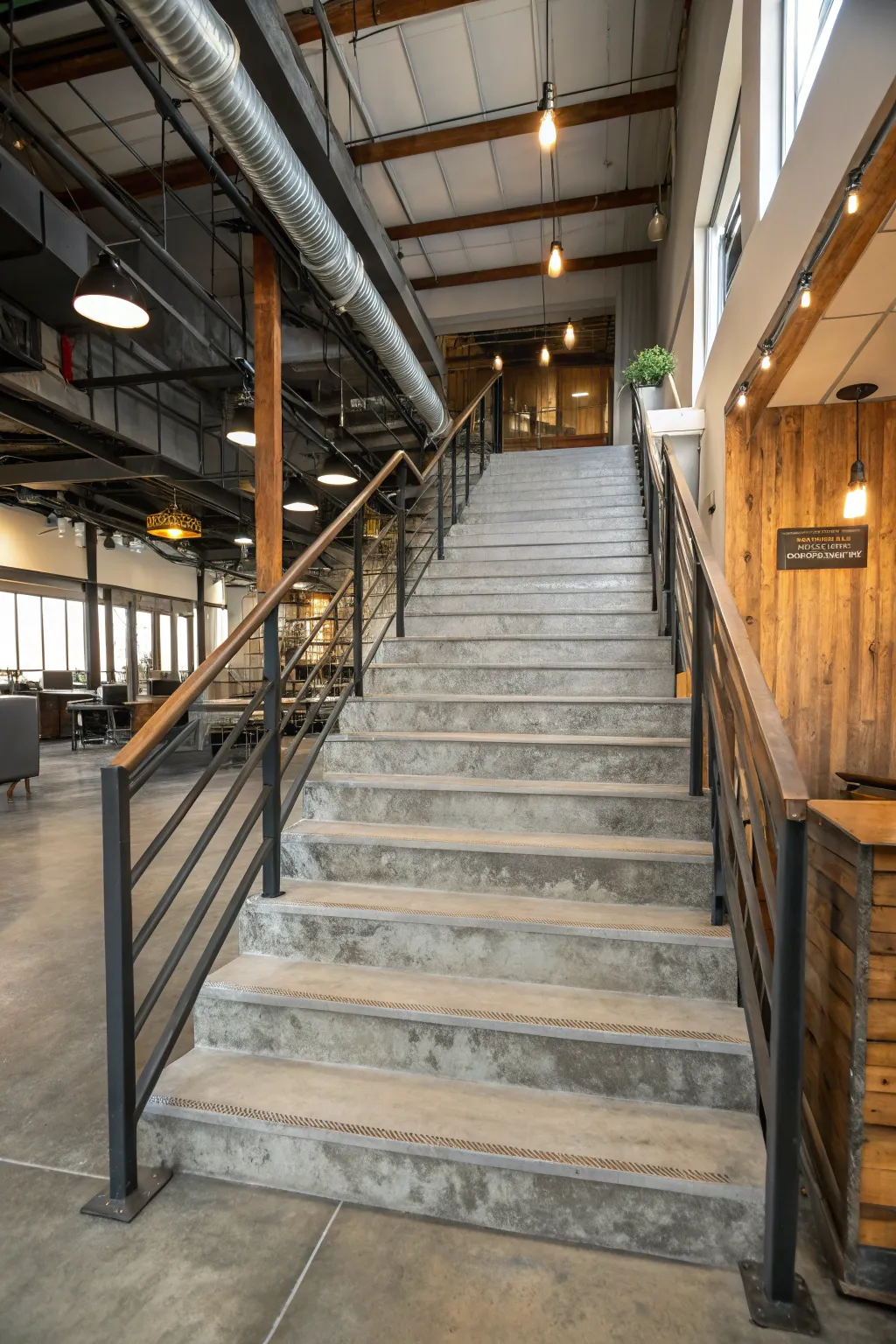 Concrete-look vinyl adds an edgy, urban feel to your staircase.