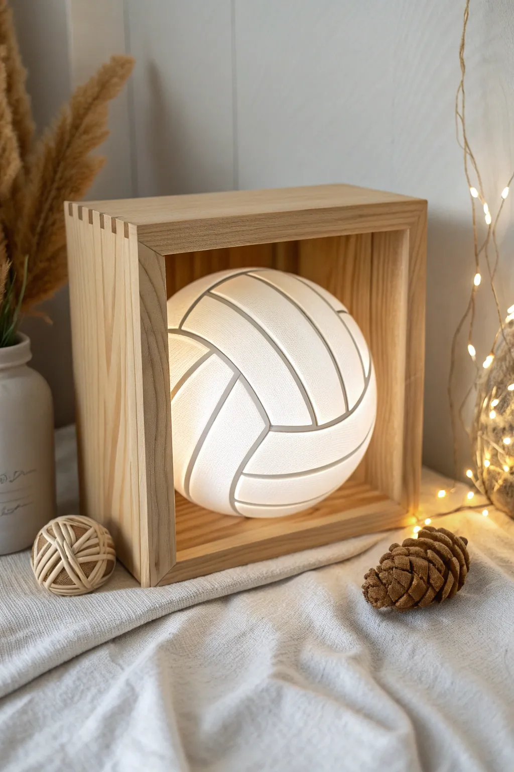Illuminate your passion with a touch of surprise in this elegant volleyball shadow box.