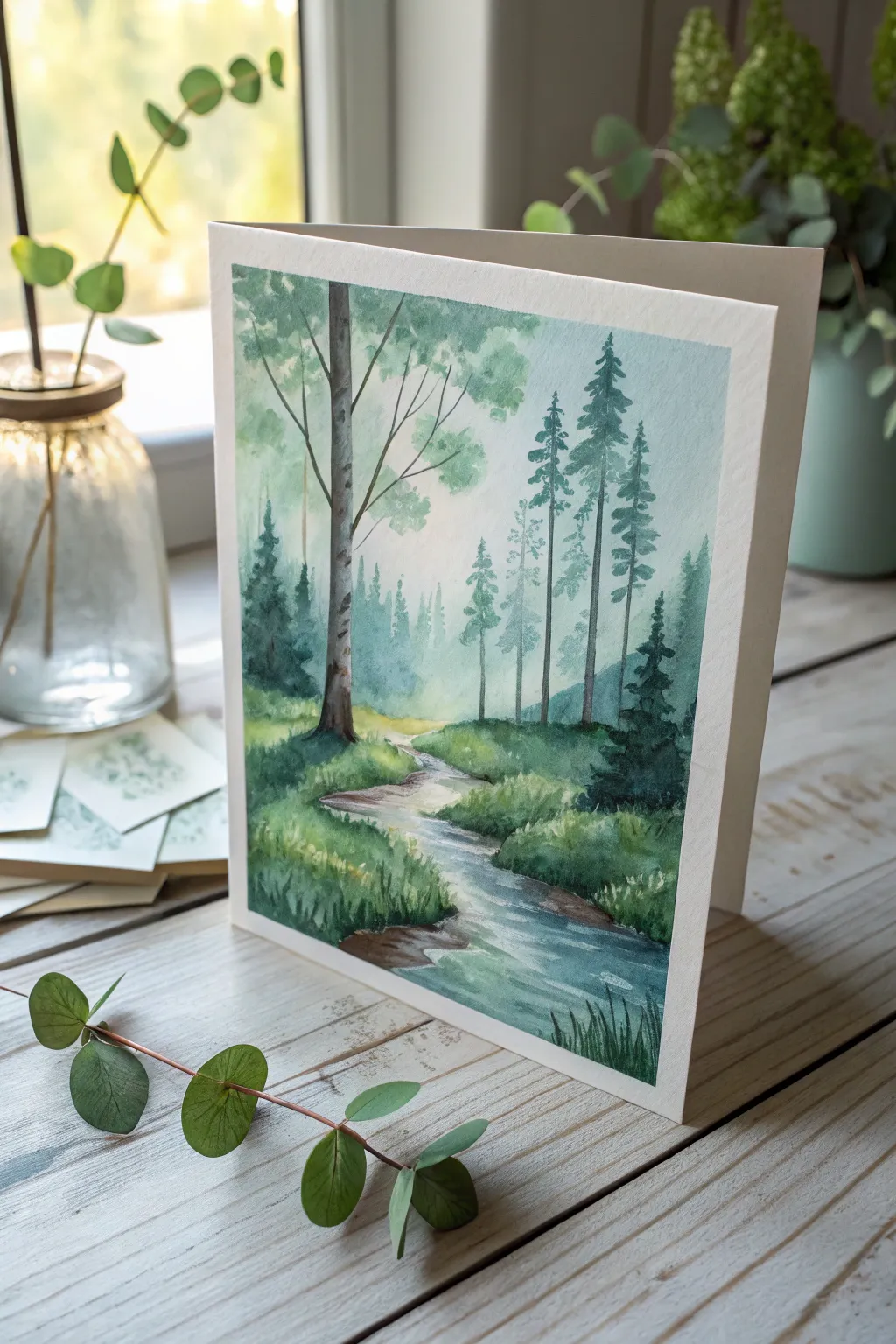 Capture the essence of nature with this exquisite watercolor Mother's Day card, perfect for moms who cherish the tranquility of the outdoors.