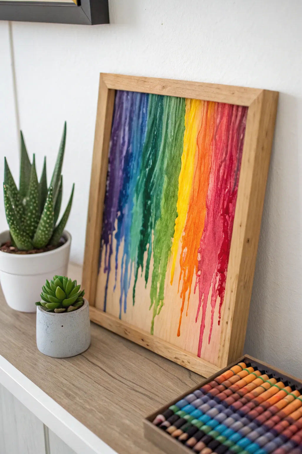Discover the enchanting allure of melted wax crayon art, where vibrant colors meet minimalist elegance.