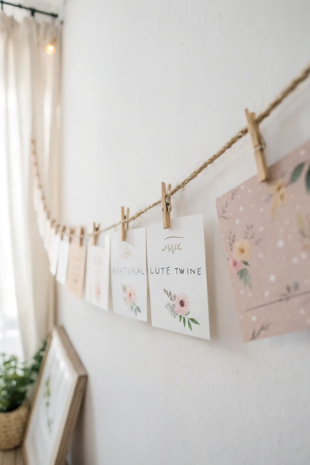 Effortlessly elegant: A playful, minimalist wedding card display that captures the essence of simplicity and beauty.