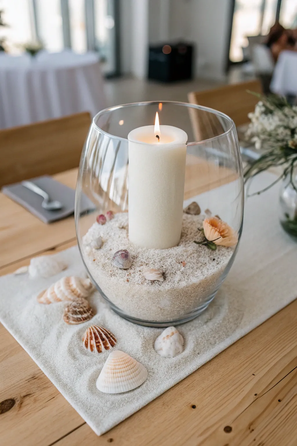Bring the serene beauty of the beach to your wedding tables with this DIY coastal centerpiece.
