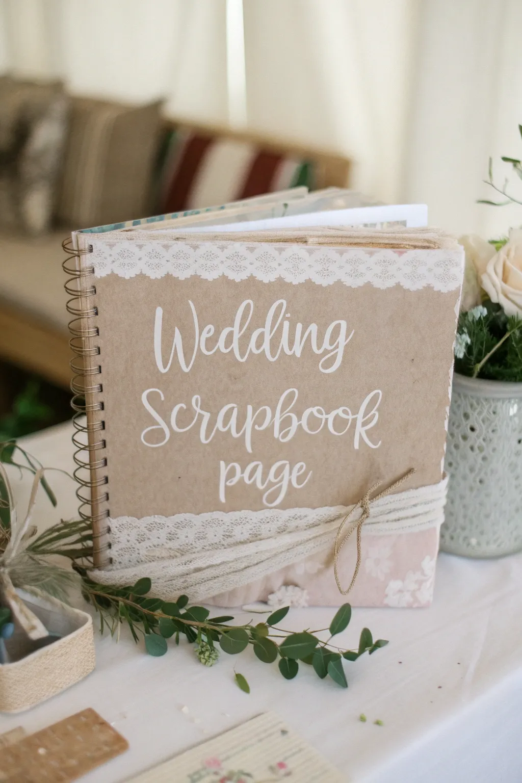 Elevate your wedding scrapbook with layered textures for a touch of elegance and depth.