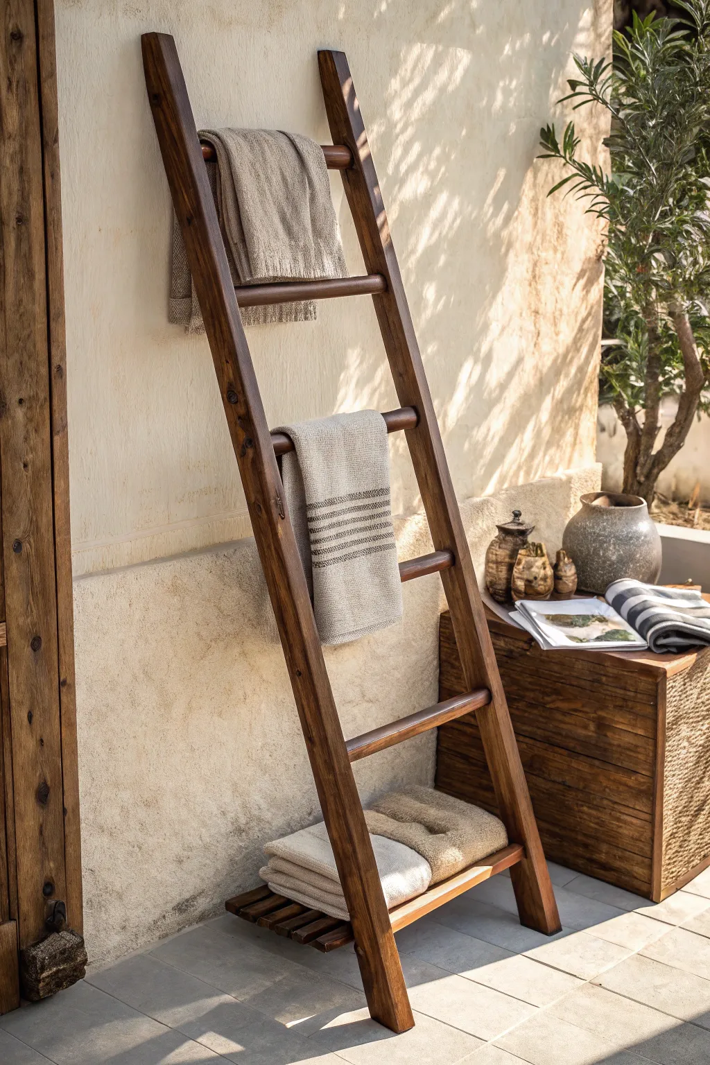 Elevate your living space with a handcrafted wooden decorative ladder, perfect for adding warmth and style.