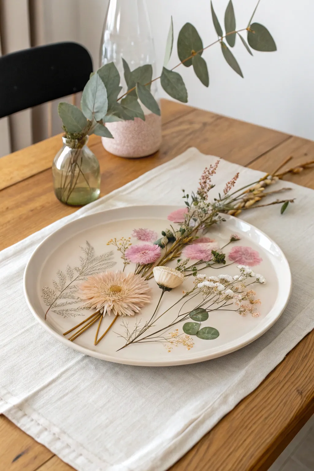 Elevate your dining experience with a delicate touch of nature: a pressed flower decorative plate.