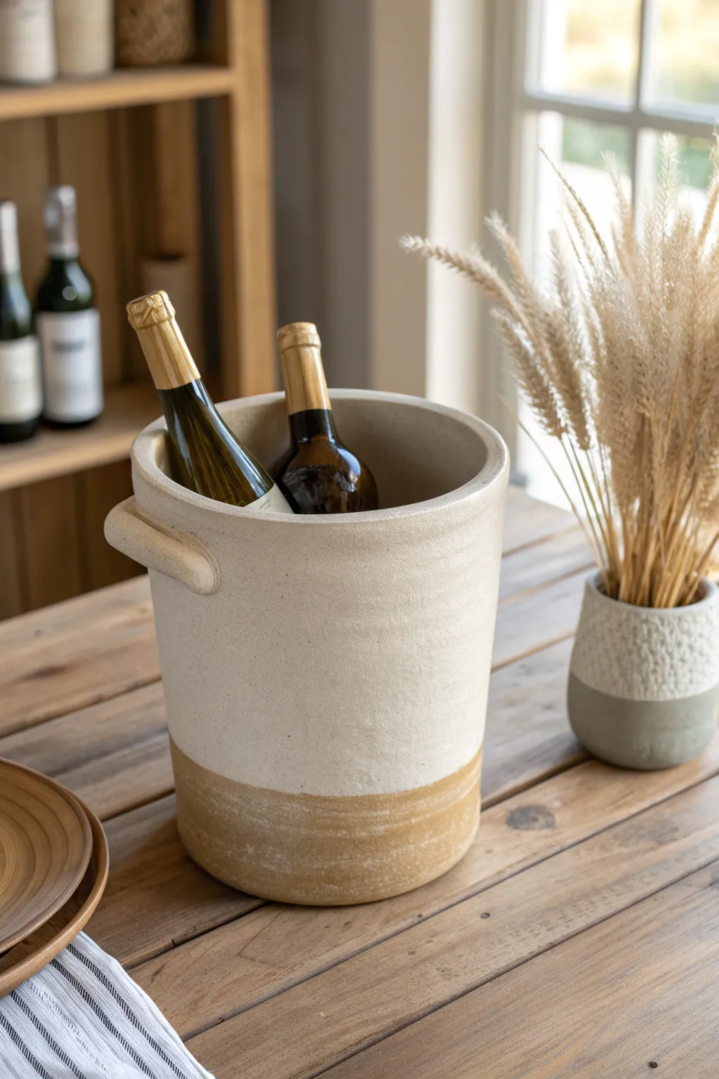 Elevate your gatherings with this artisanal wine cooler, where minimalist elegance meets functional artistry.